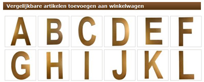 Maatwerk: De bezoeker kan gemakkelijk gerelateerde letters in de winkelwagen stoppen.